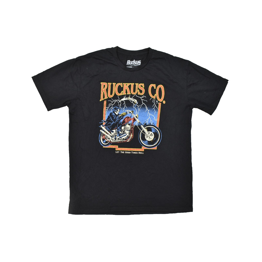 Ruckus Co Skeleton Grim Reaper Motorcycle Biker Graphic T-Shirt Men's 2X Black U